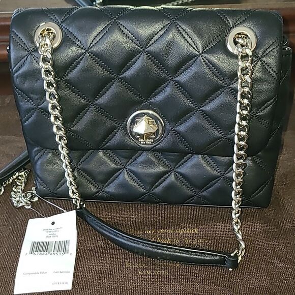Kate Spade Black Quilted Shoulder Bag with Gold Chain - Picture 1 of 8